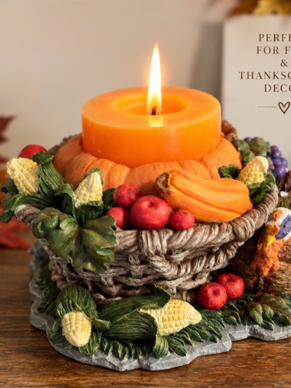 Thanksgiving Turkey Pumpkin Harvest Candle Holder Centerpiece Fall Décor